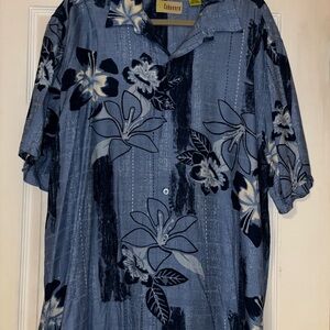 Cubavera Blue Floral Short-Sleeve Button-Down Shirt